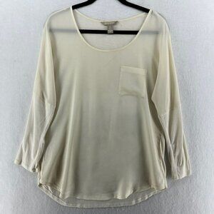 Banana Republic Blouse Women's Sz M Ivory Plain Round Neck Chest Pocket Tunic